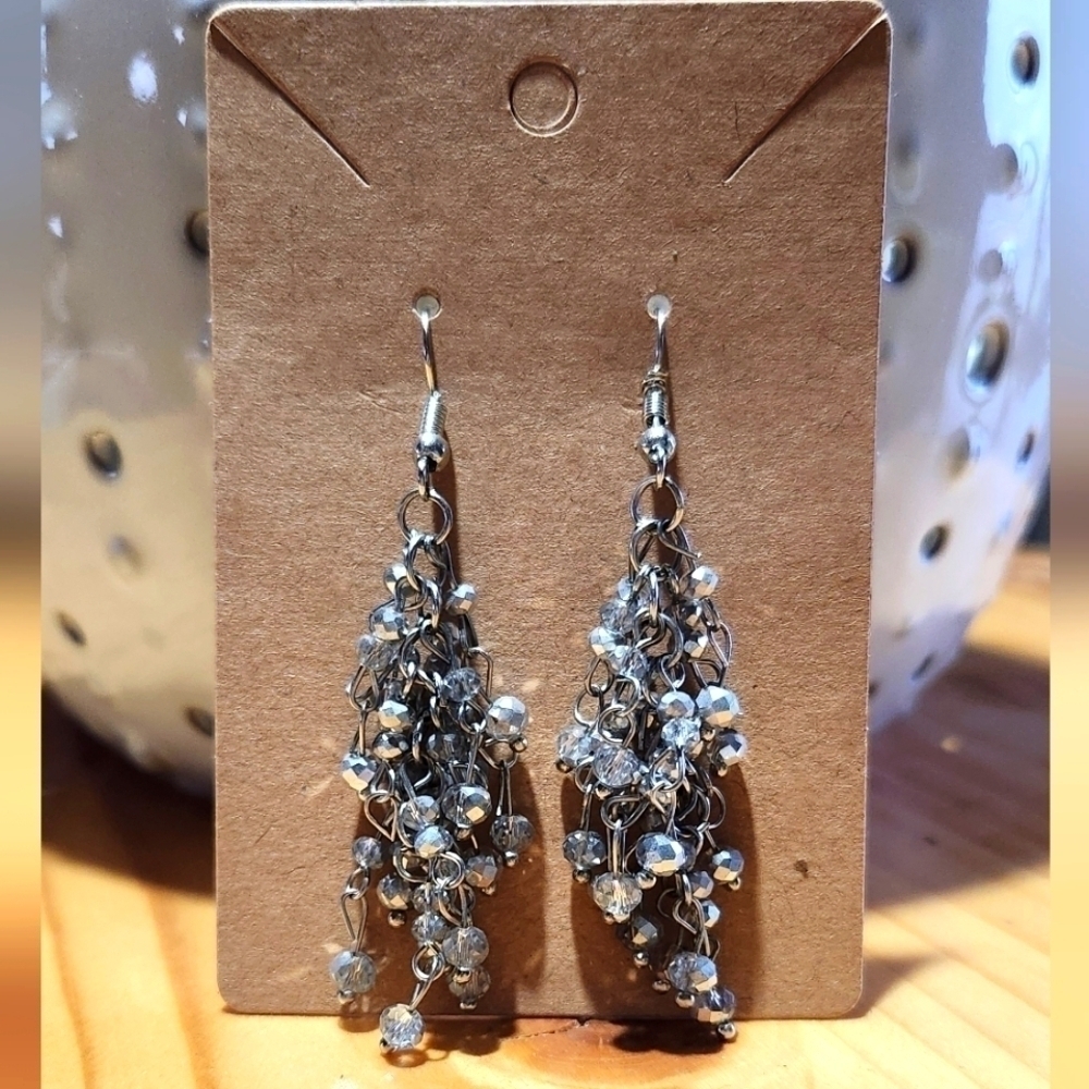 Dangle Silver Beaded Earrings